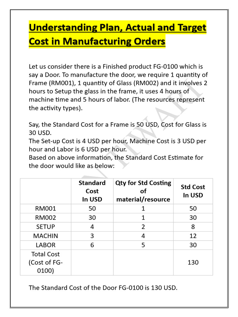 Plan, Actual, and Target Costs Explained | PDF | Cost | Production And ...