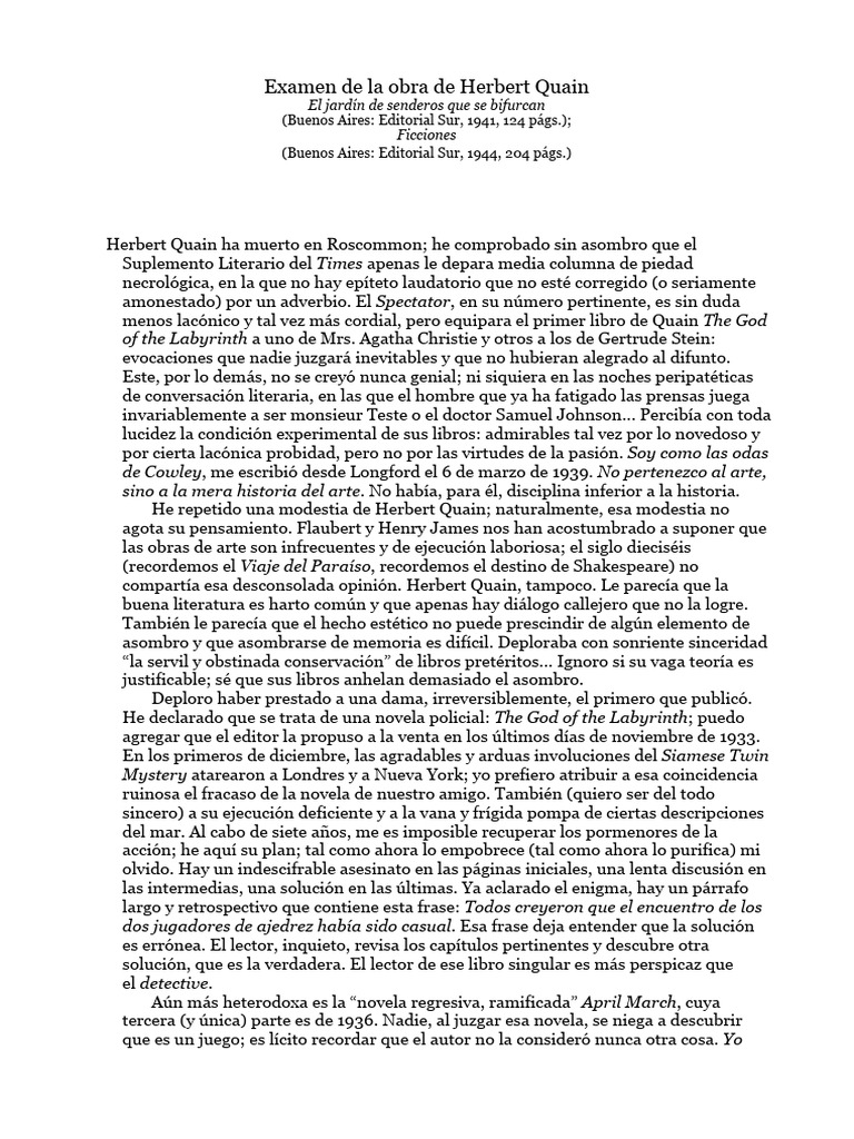 Análisis de la obra de Herbert Quain | PDF