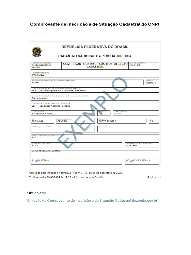 ANEXO 04 - Comprovante de Inscrição e de Situação Cadastral Do CNPJ | PDF