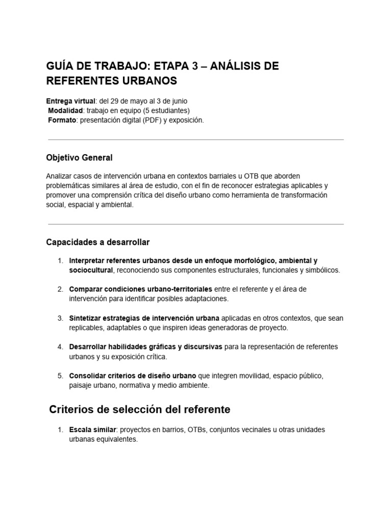 Guía de Trabajo_ Etapa 3 – Análisis de Referentes Urbanos | PDF ...