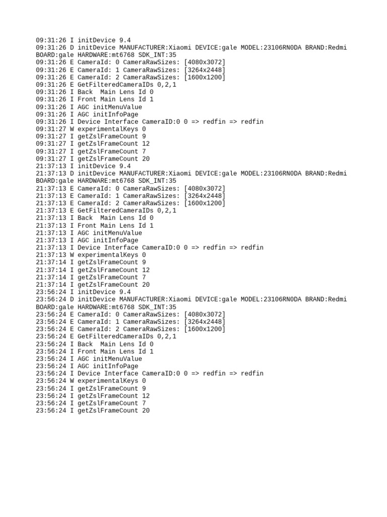 Xiaomi Redmi Camera Initialization Logs | PDF