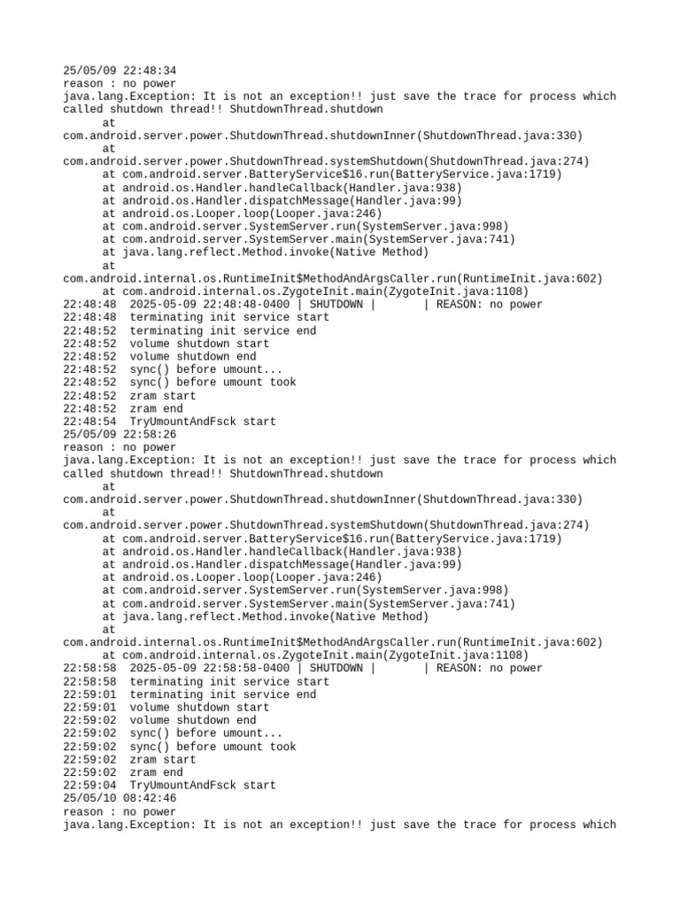 Android Shutdown Log: No Power Events | PDF | Java (Programming ...
