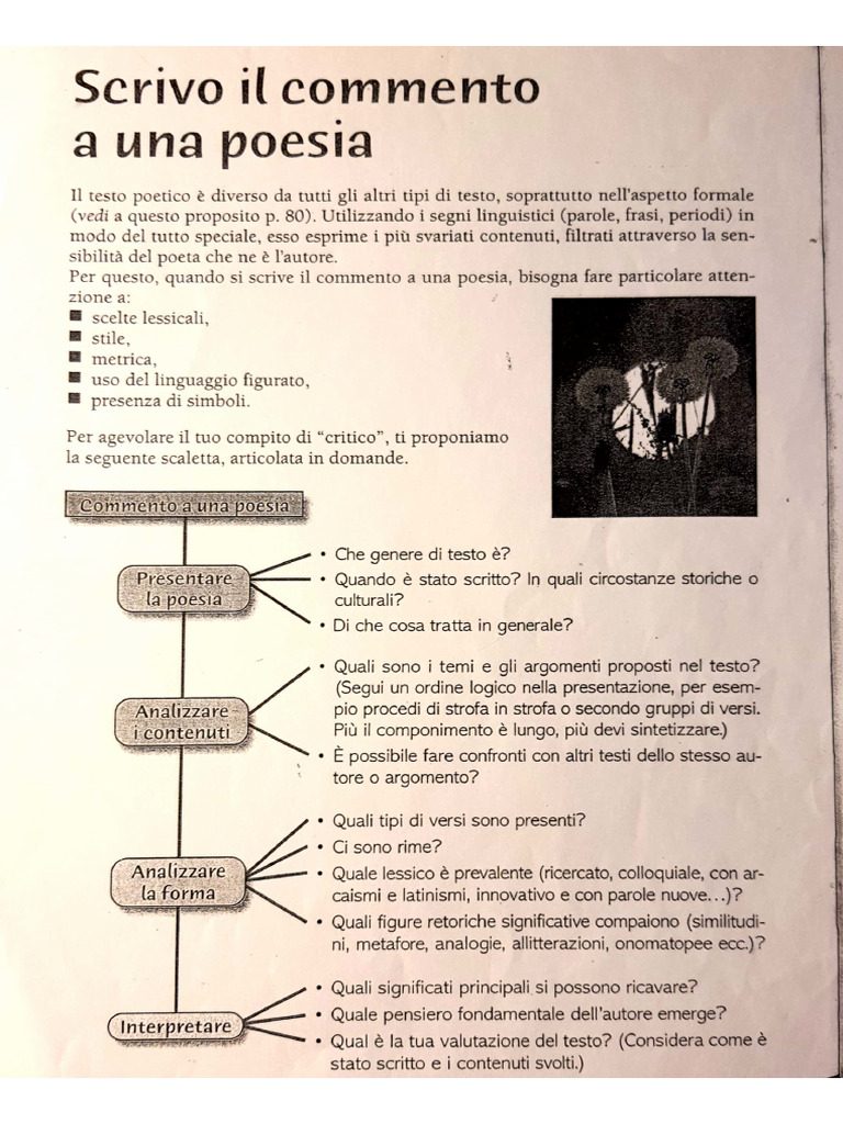 Schema Per La Scrittura Di Un Commento Ad Una Poesia | PDF