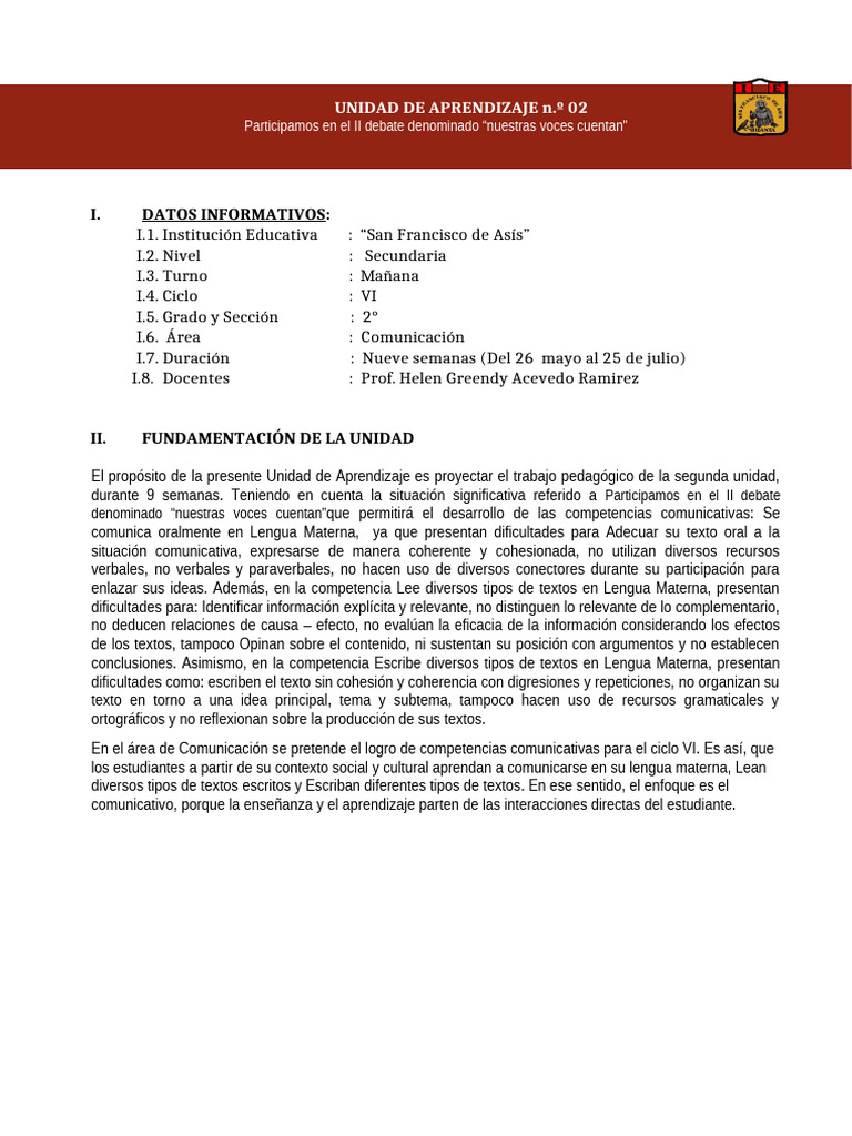 Unidad de Aprendizaje - 02 - COM - 2025 | PDF | Aprendizaje | Evaluación