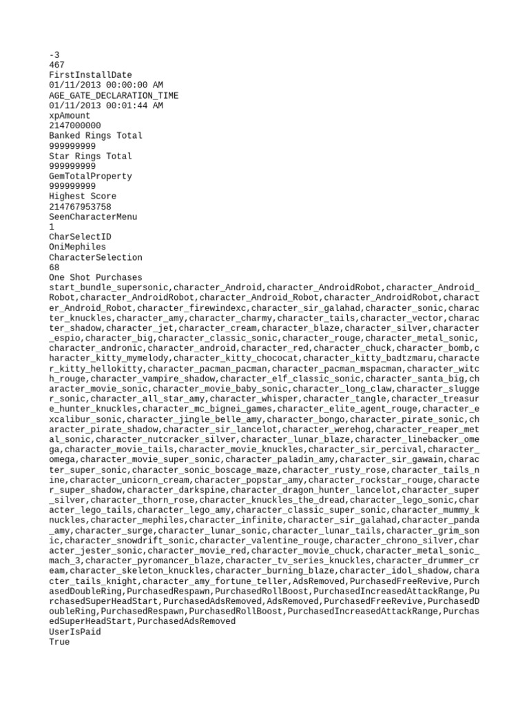 Sonic Game Player Data Overview | PDF
