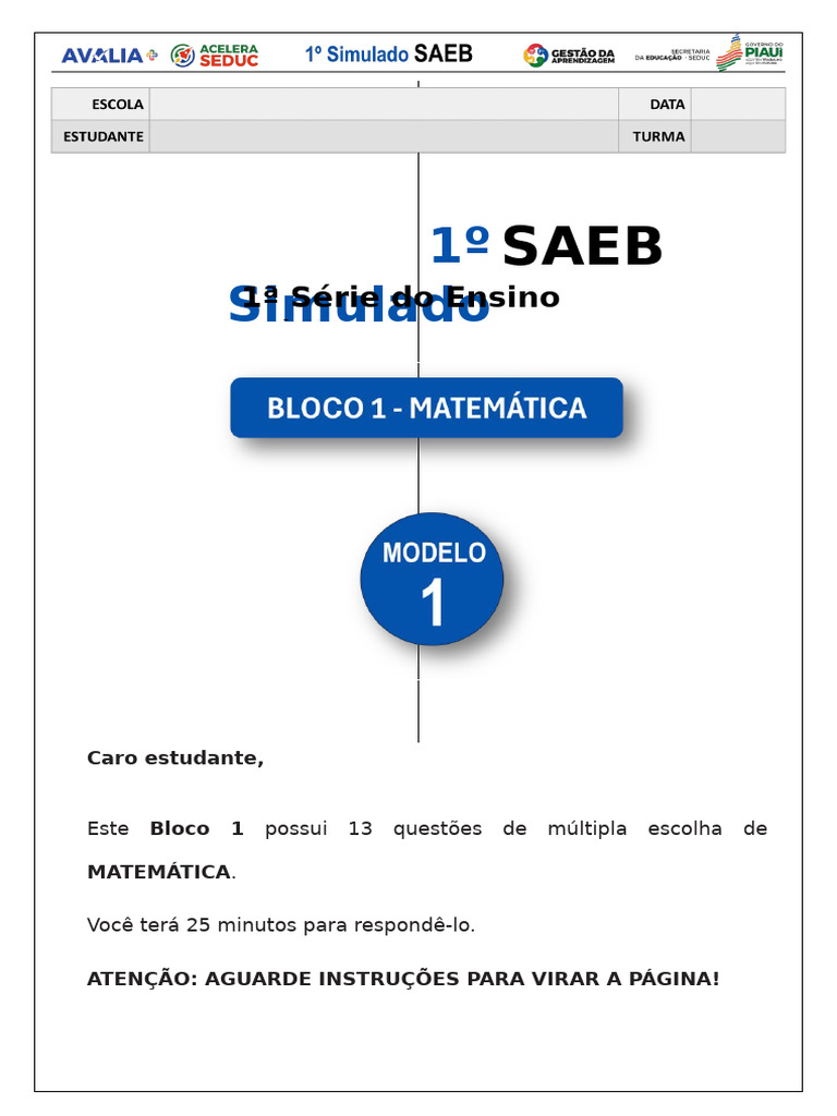 Simulado SAEB 1º Ano Ensino Médio | PDF | Poluição do ar | Celulares