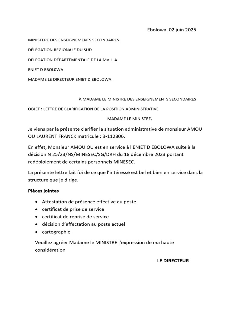 Lettre de clarification administrative PDF — free download
