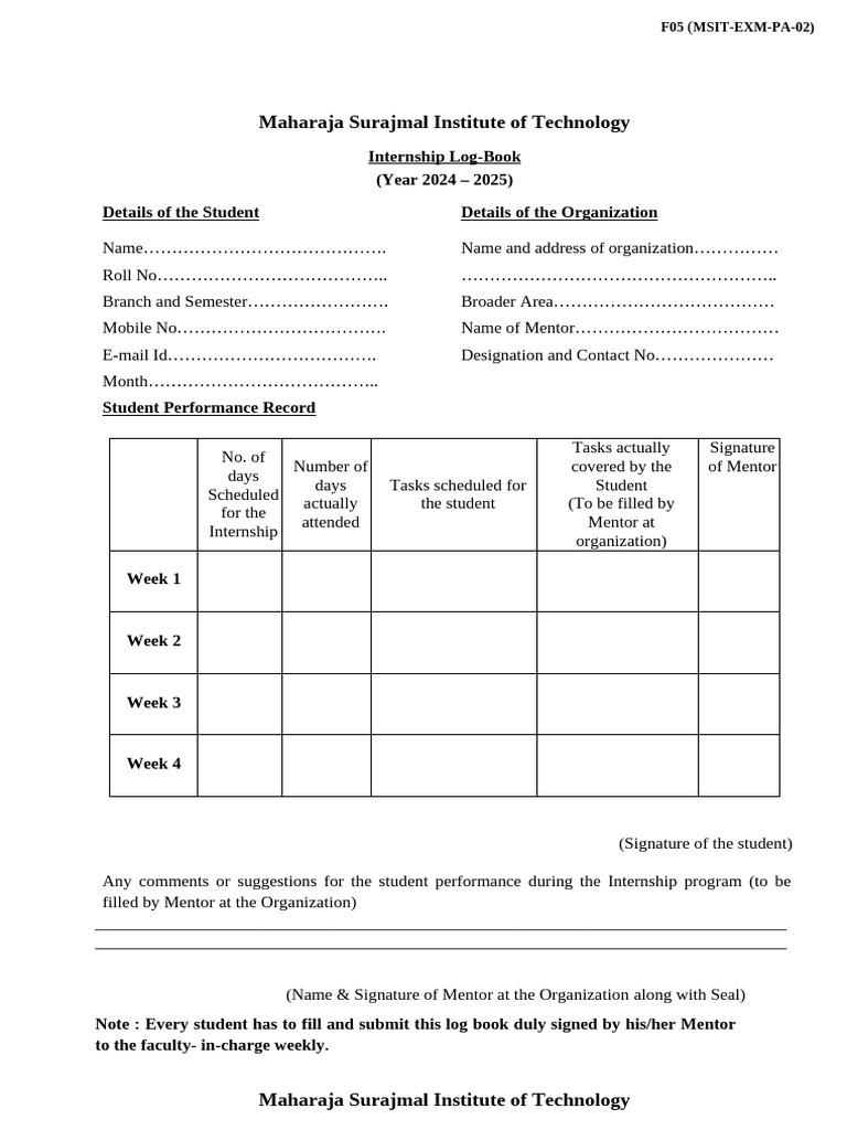 Internship Log-Book for MSIT Students | PDF | Thesis