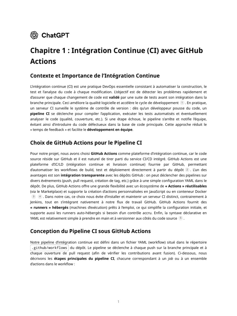 Intégration Continue avec GitHub Actions | PDF | Workflow | Serveur ...