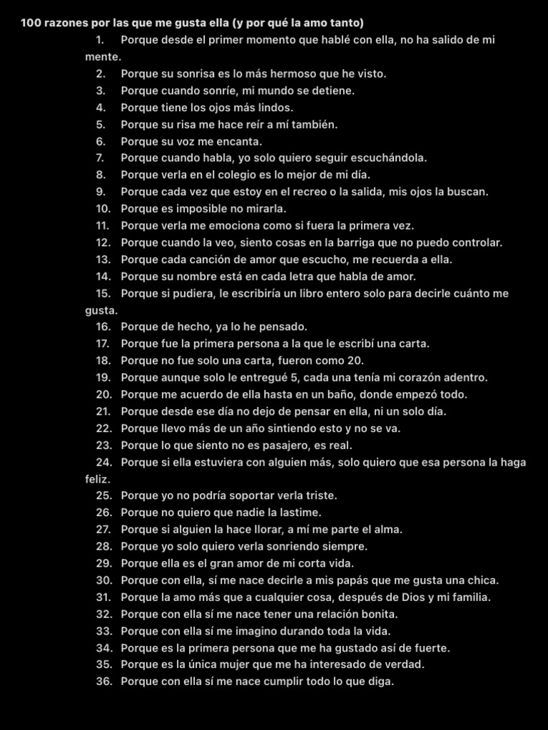 100 Razones Por Las Que Me Gusta Ella (Y Por Qué La Amo Tanto | PDF