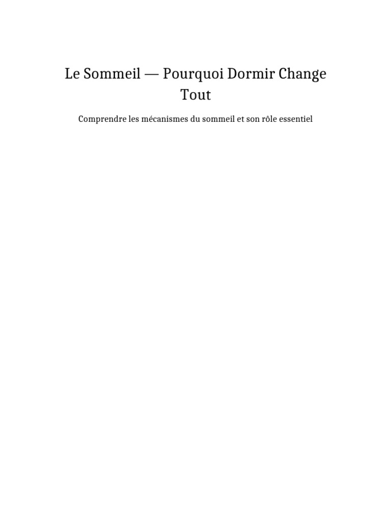 Comprendre le Sommeil et ses Bienfaits | PDF | Sommeil | Troubles du ...