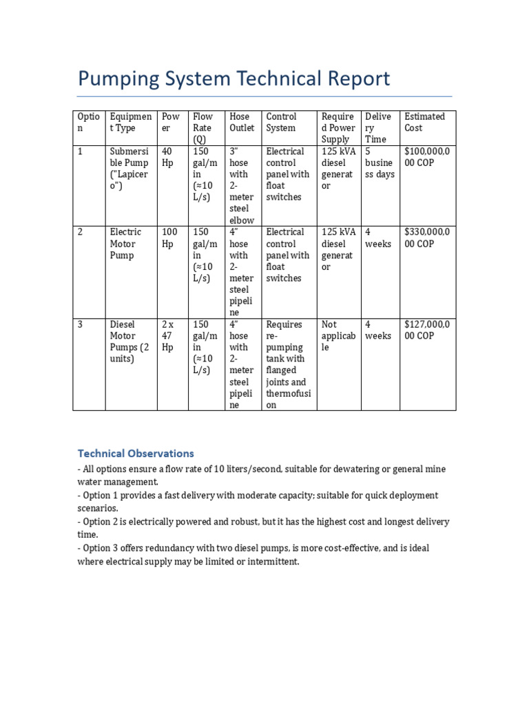 Pumping Report | PDF