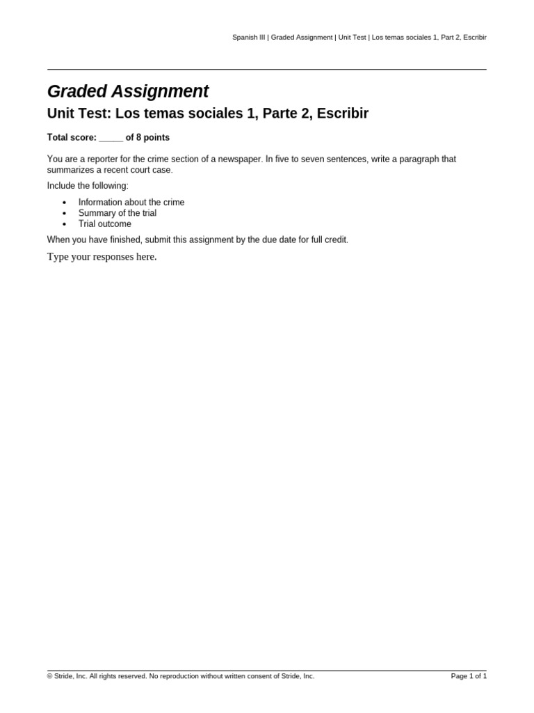 Graded Assignment: Unit Test: Los Temas Sociales 1, Parte 2, Escribir | PDF