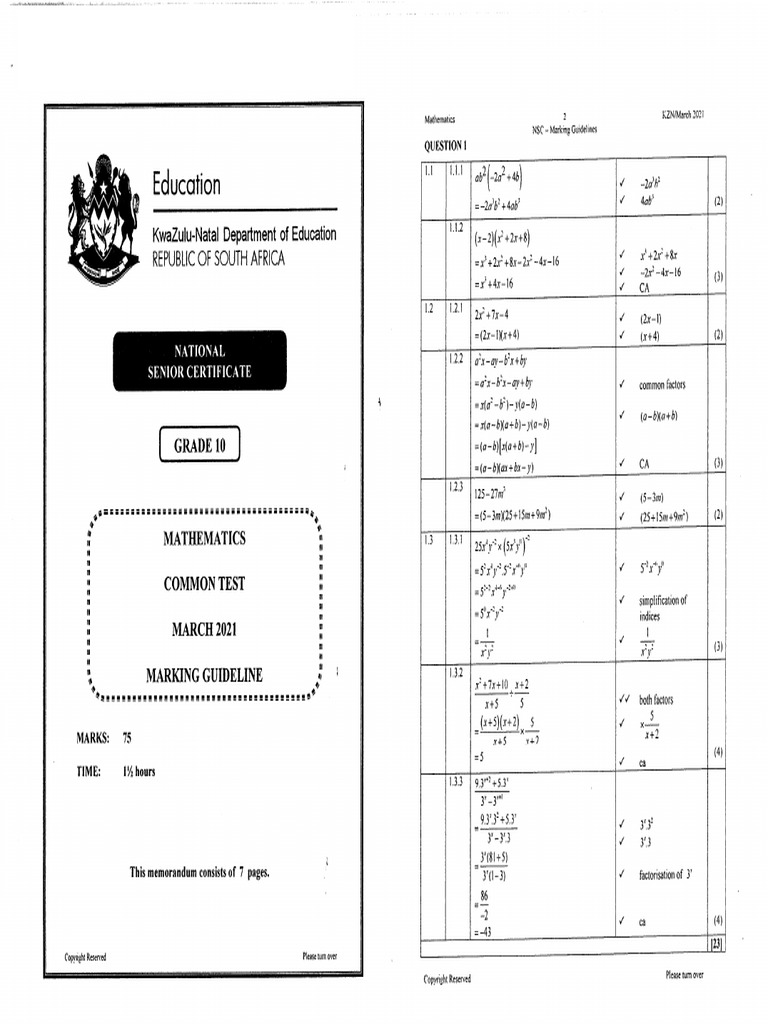 2021-KZN MATHS-DEPT-MARCH-MG | PDF
