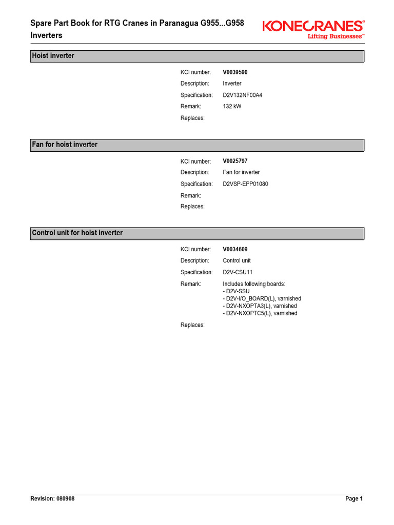 RTG Crane Inverter Spare Parts Guide | PDF | Brake | Crane (Machine)