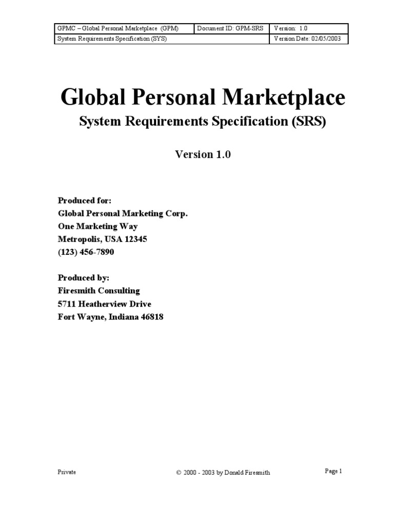 System Requirements Specification Example | PDF