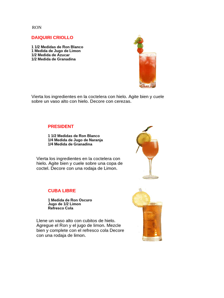 Recetas de Cócteles con Ron | PDF | Ron | Cócteles