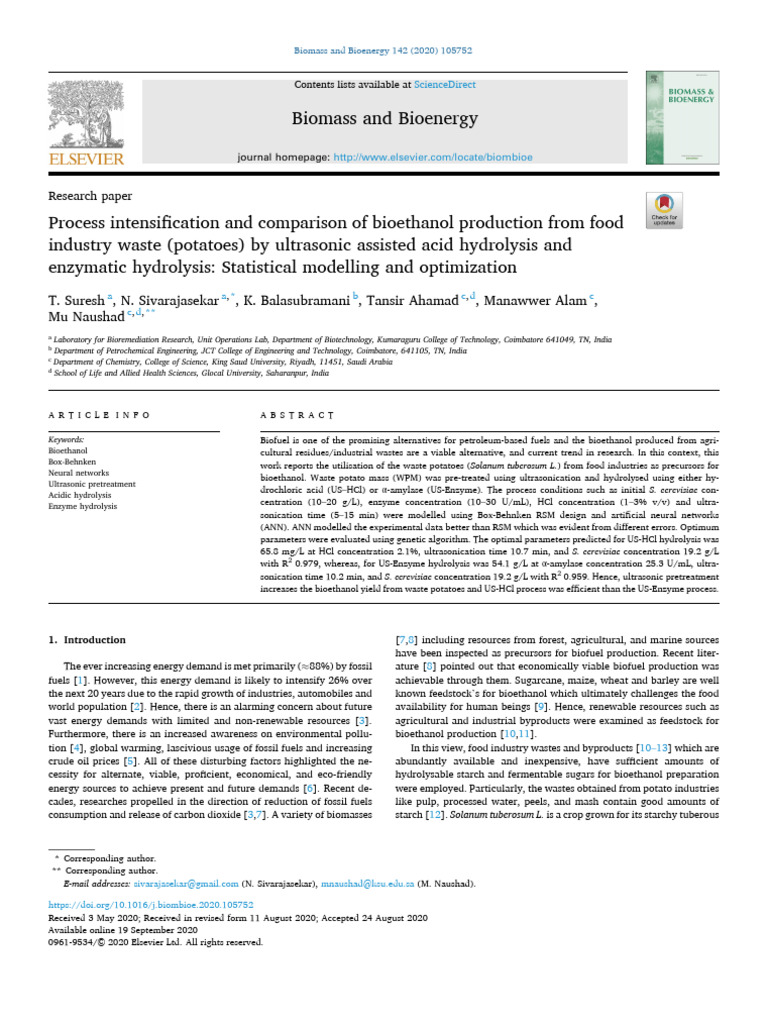 Process Intensification and Comparison of Bioethanol Production From ...