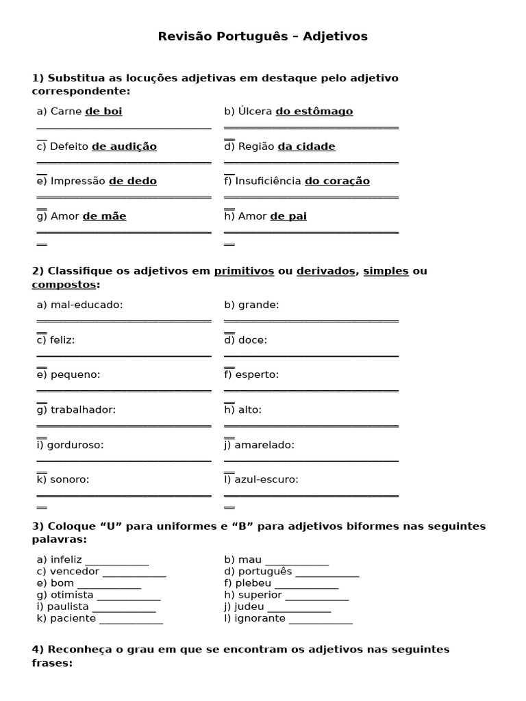 Exercícios de Adjetivos para 6º Ano | PDF | Adjetivo