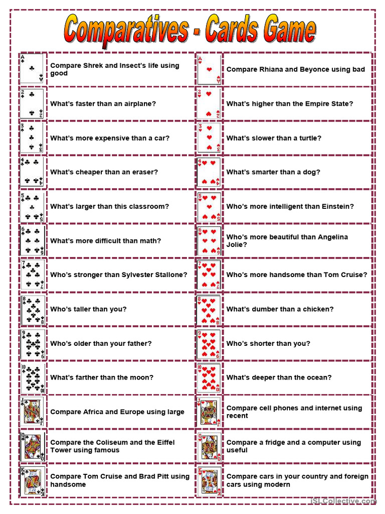 Comparatives Game Instructions | PDF