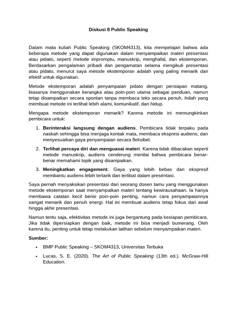 Metode Ekstemporan dalam Public Speaking | PDF