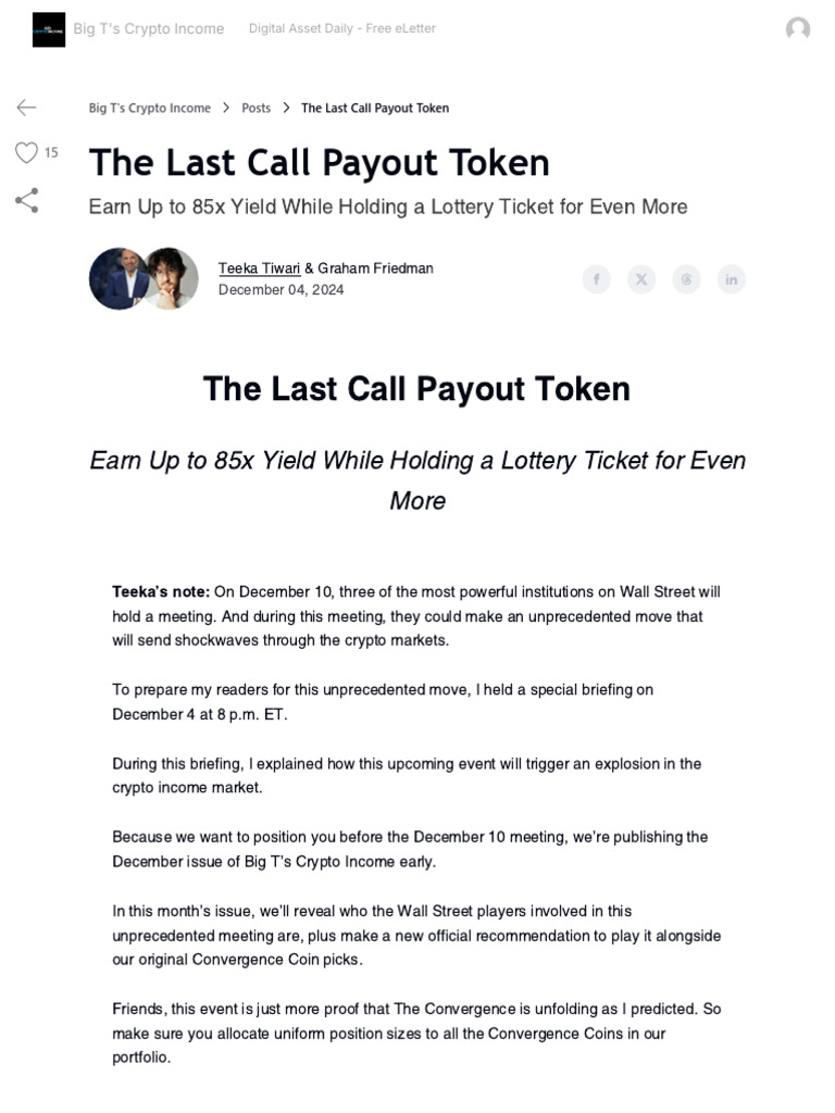 Teeka Reading - The Last Call Payout Token | PDF | Exchange Traded Fund |  Cryptocurrency