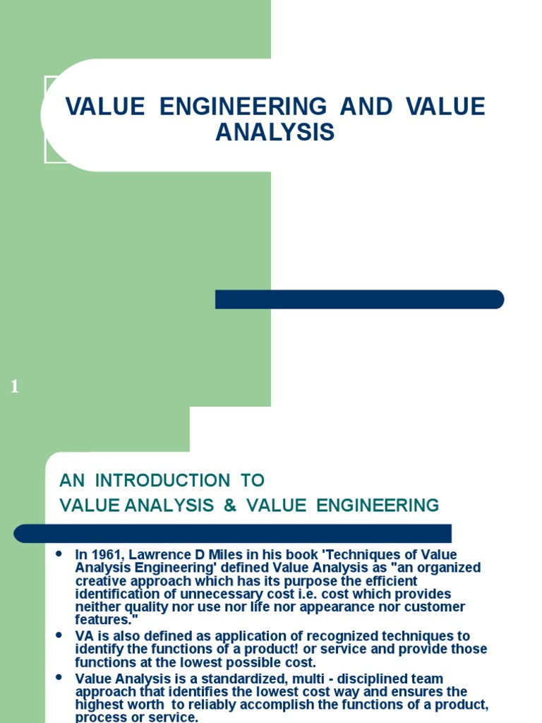 Value analysis and value engineering design engineering