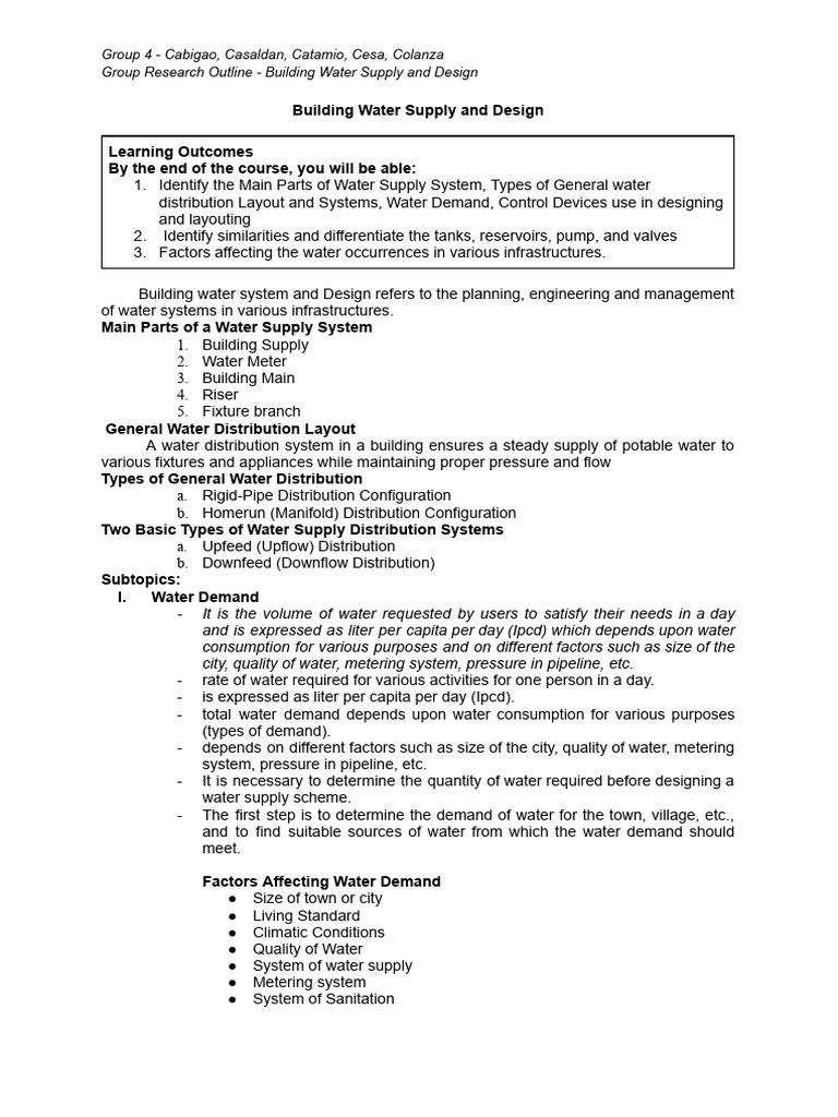 Group 3 - Building Water Supply and Design | PDF | Pump | Valve