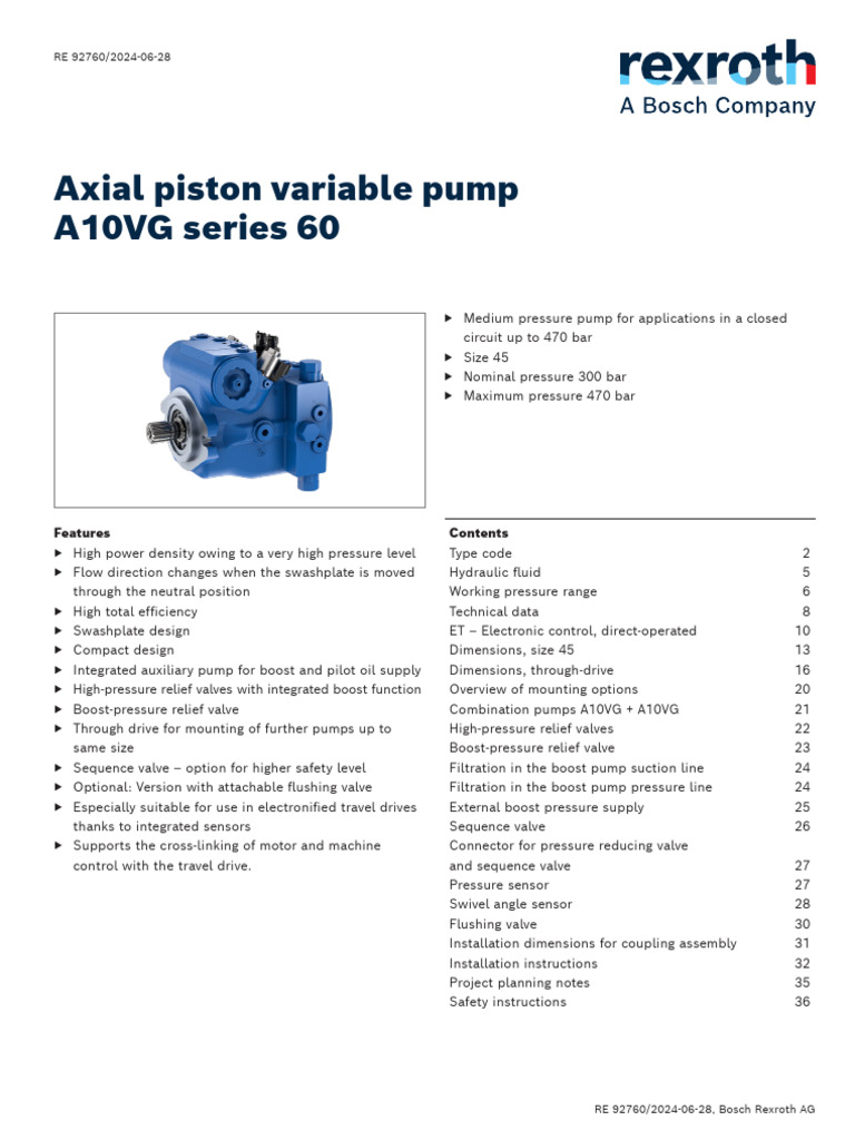 A10VG Series 60 Axial Piston Pump Guide | PDF | Pump | Mechanical ...