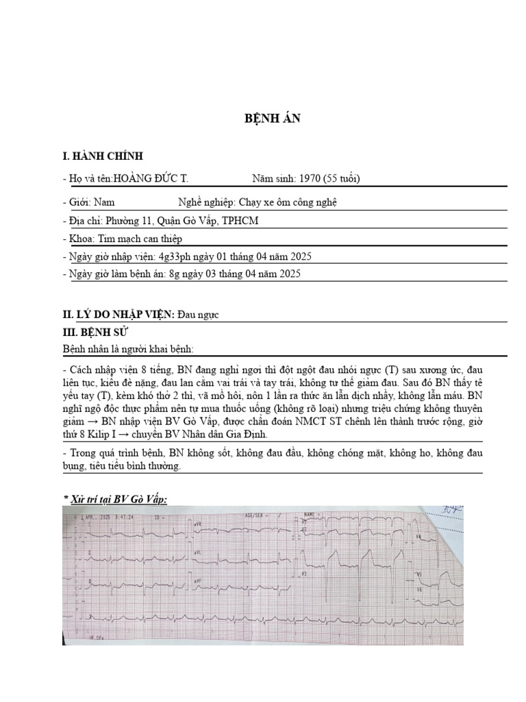 Bệnh Án NMCT | PDF