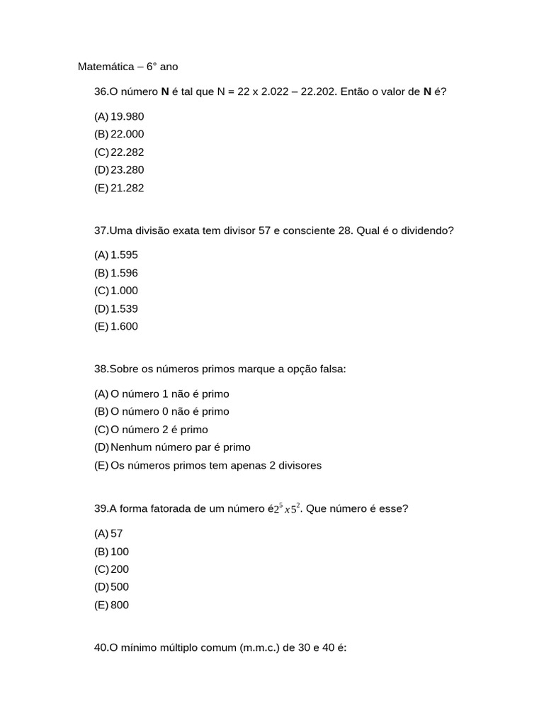 Exercícios sobre Mínimo Múltiplo Comum | PDF