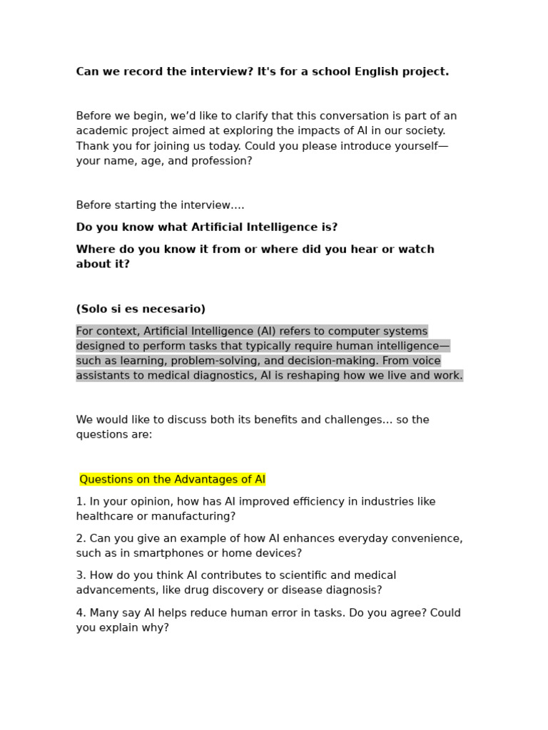 Exploring AI's Impact: Interview Questions | PDF