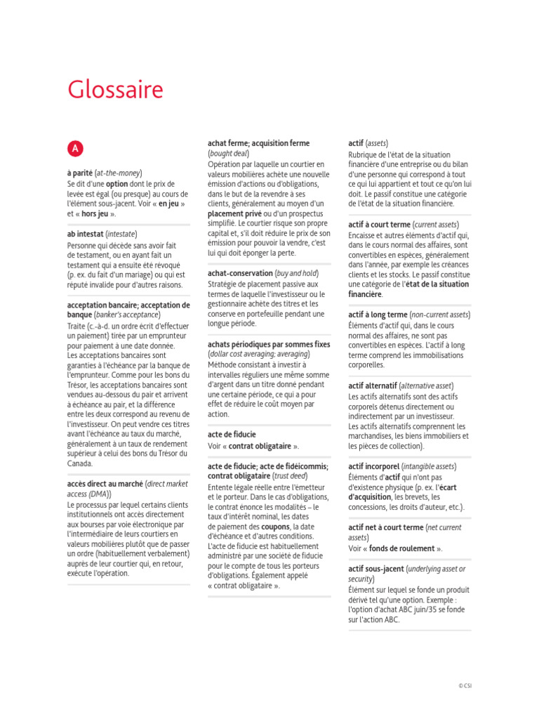 Glossaire CCVM | PDF | Action (Finance) | Bourse des valeurs
