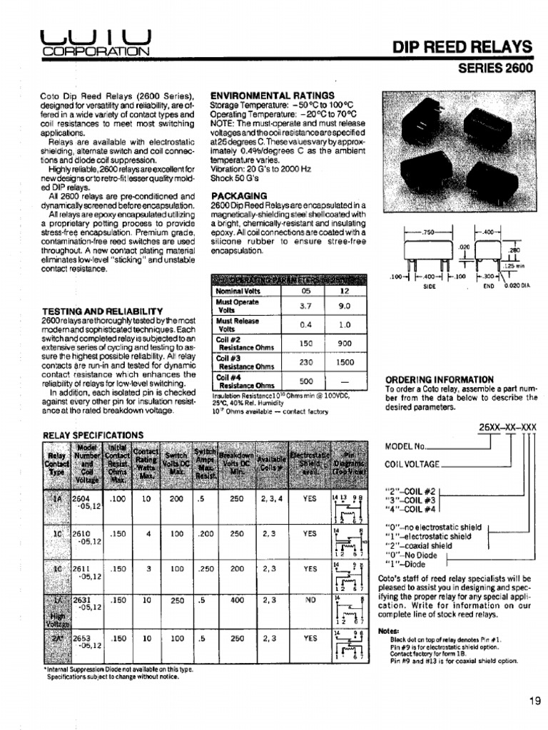 2600 0010 Reed Rele 5v 1 5a 394249 | PDF