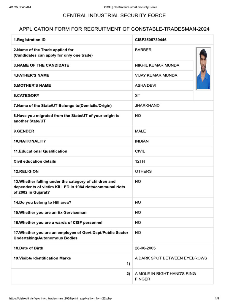 Cisf Application | PDF