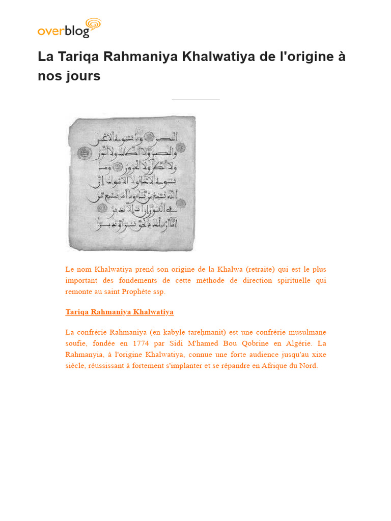 Histoire de la Tariqa Rahmaniya | PDF | Mysticisme islamique