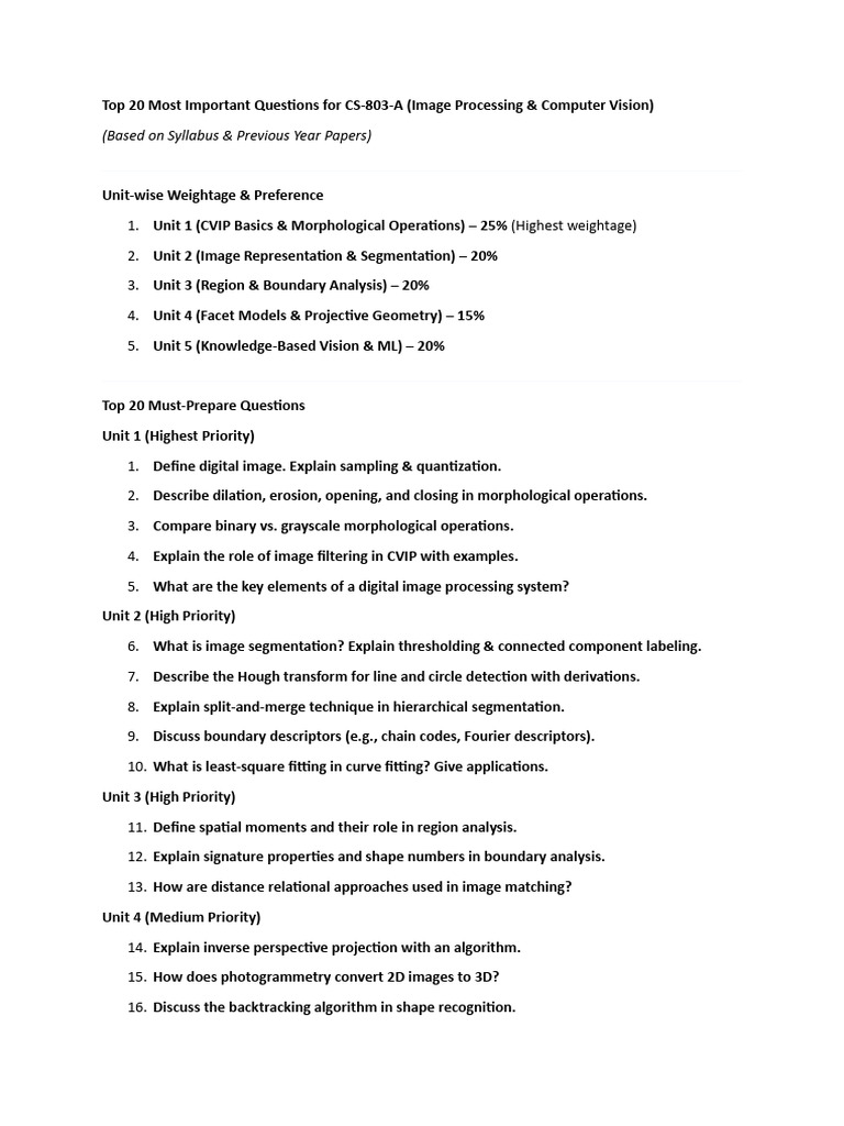 Top 20 Questions for Image Processing Exam | PDF