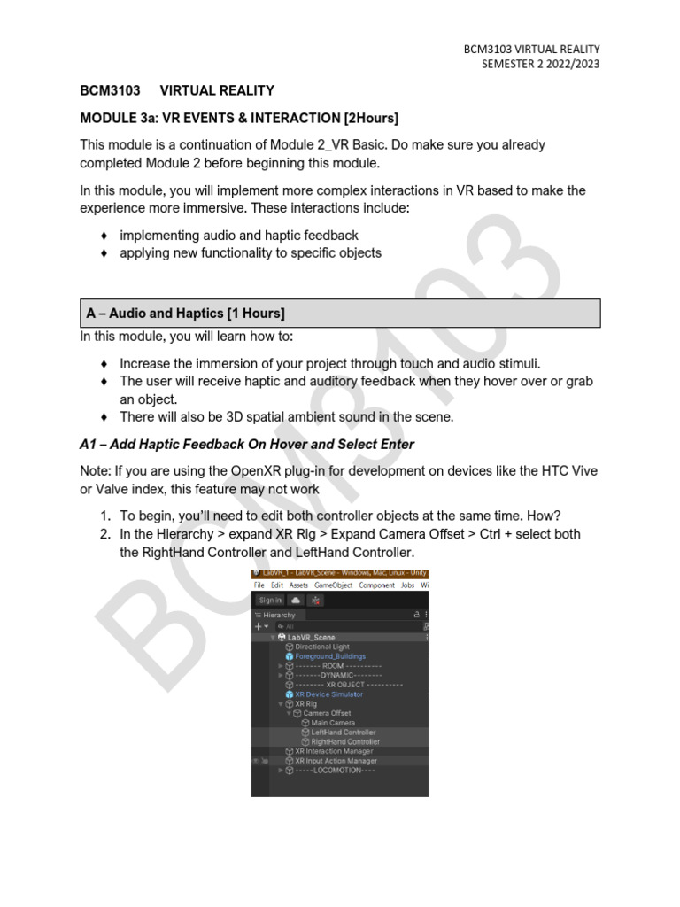 Module 3a - VR Events Interaction | PDF | Virtual Reality
