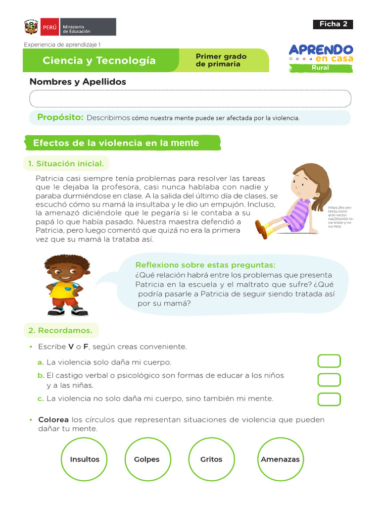 Ficha Ciencia y Tecnologia Sesion 2 Exp 1 Primer Grado Setiembre | PDF ...