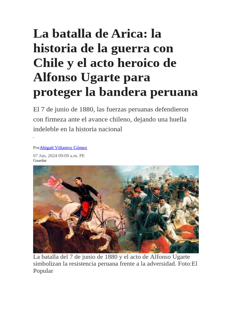 La Batalla De Arica Y Alfonso Ugarte Pdf Perú Militar 