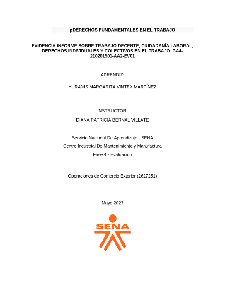 Derechos Fundamentales en El Trabajo Ga4 210201501 Aa2 Ev01 | PDF ...