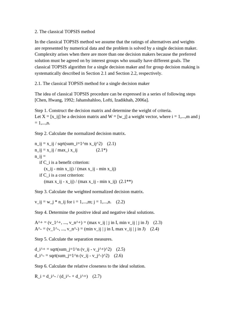 Classical TOPSIS Method Explained | PDF | Matrix (Mathematics ...
