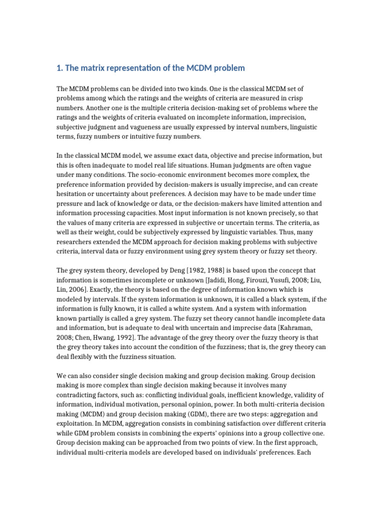 MCDM Matrix Representation Explained | PDF | Fuzzy Logic | Decision Making