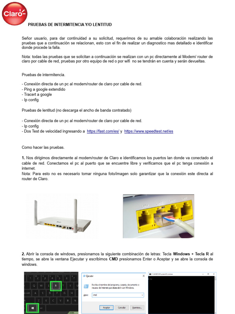 Manual Pruebas Intermitencia y Lentitud Claro | PDF | Enrutador ...