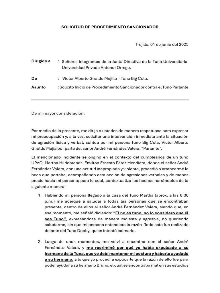 Solicito Inicio de Procedimiento Sancionador | PDF