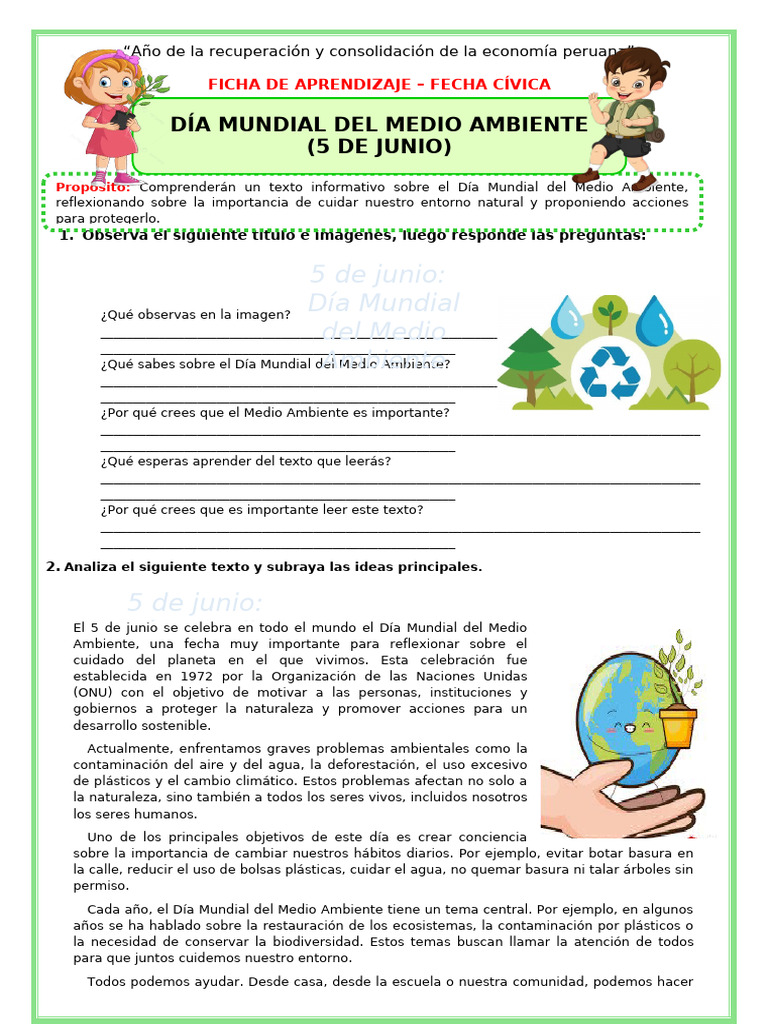 Día Mundial del Medio Ambiente: 5 de junio | PDF | Entorno natural ...