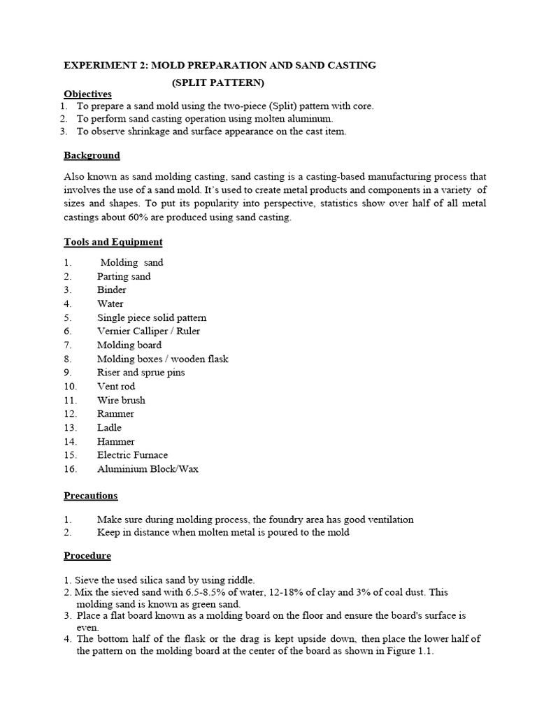 Sand Casting with Split Pattern Method | PDF | Casting | Building Materials