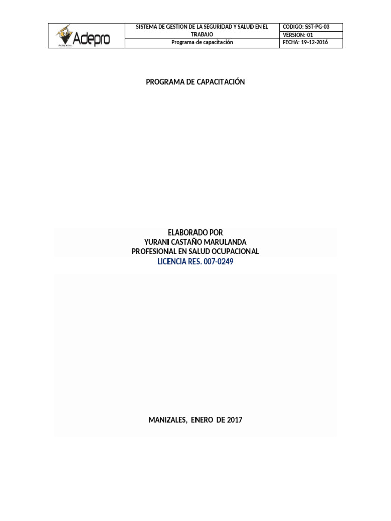 SST-PG-03 Programa de Capacitacion | PDF | Business | Presupuesto