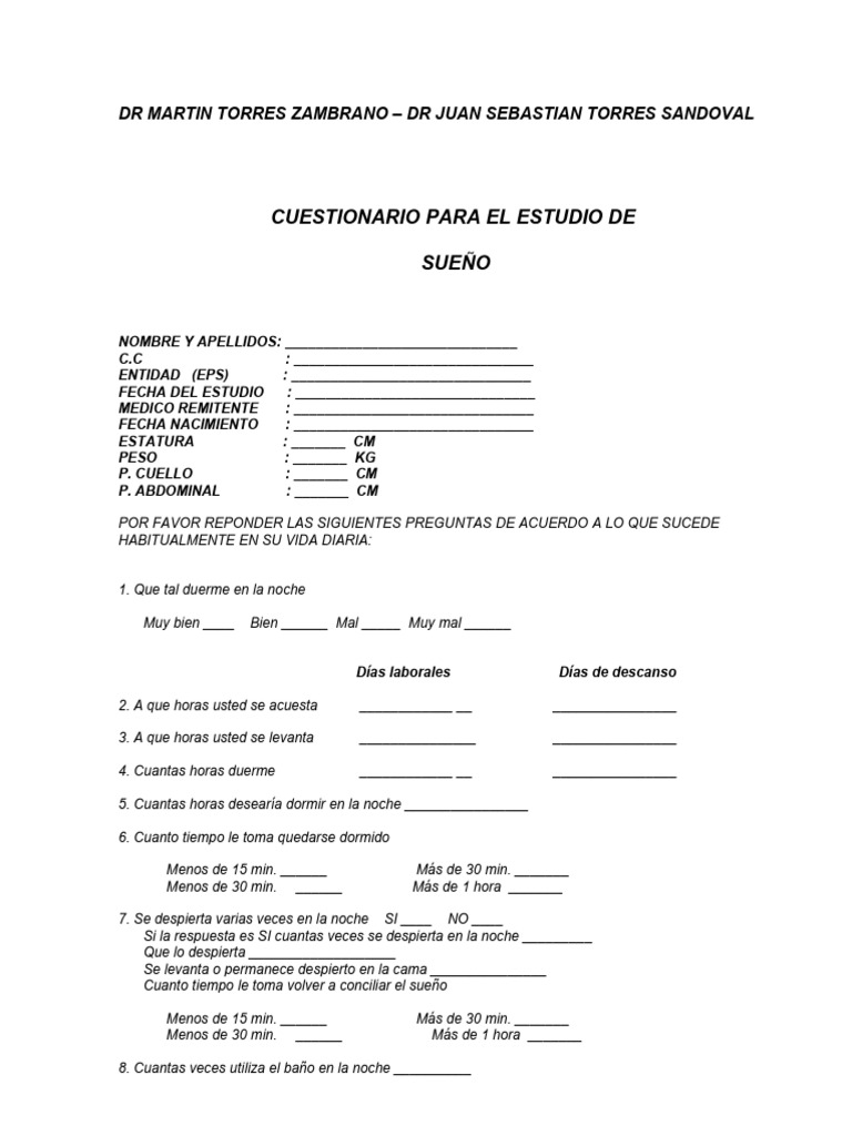 Cuestionario de Evaluación del Sueño | PDF | Dormir | Parestesia