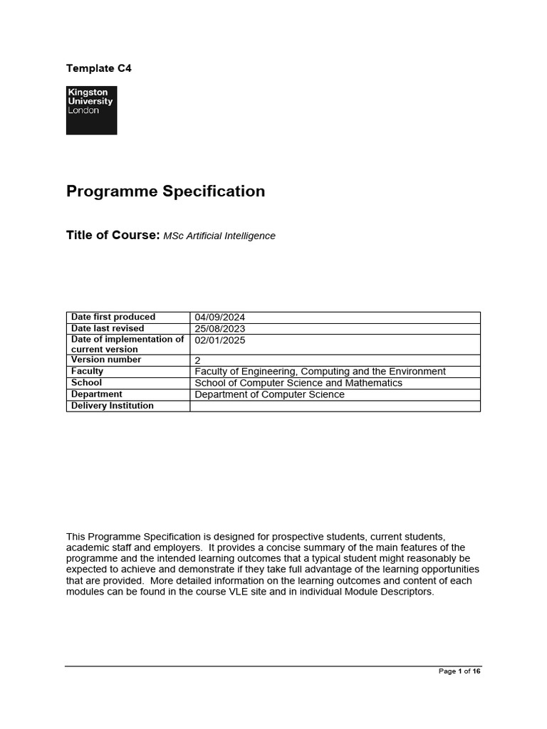 MSc Artificial Intelligence Overview | PDF | Artificial Intelligence ...